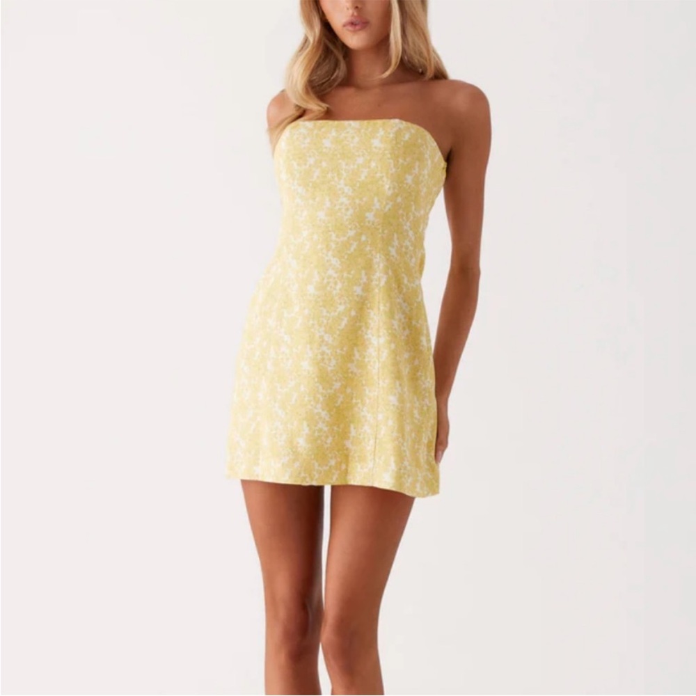 Peppermayo Yellow Floral Strapless Mini Dress
